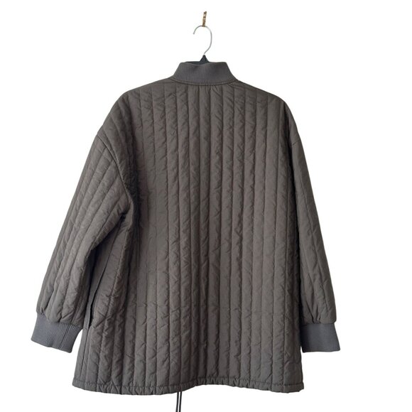 Topshop Quilted Oversized Bomber Liner Jacket  Charcoal Green Mob Wife 8-10 - Picture 3 of 13